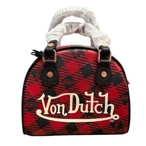 Von Dutch Mini Bowling Dome Satchel Handbag – Red & Black – NWT